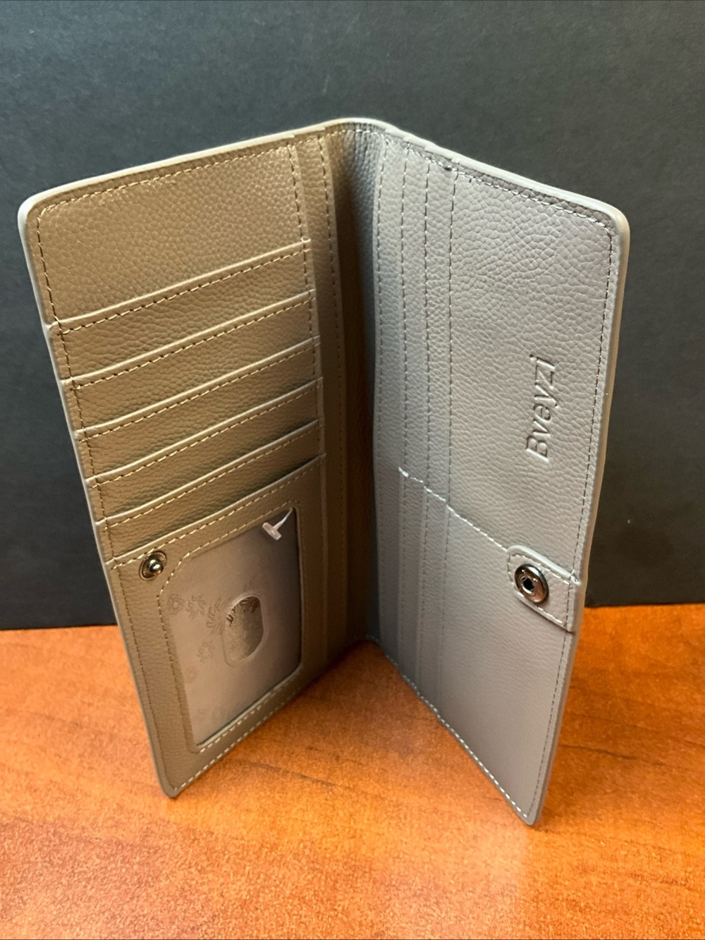 Pebbled Leather Long Wallet in Light Gray